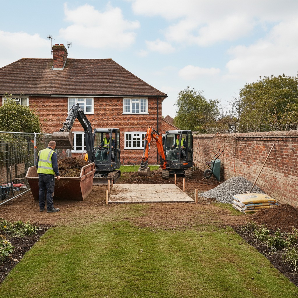 site preparation of a medium sized English back garden